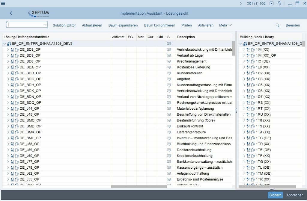 1. c) Screenshot SAP S/4HANA “Solution Builder - Implementation Assistant”:<br />
Aktivieren der Best Practices   