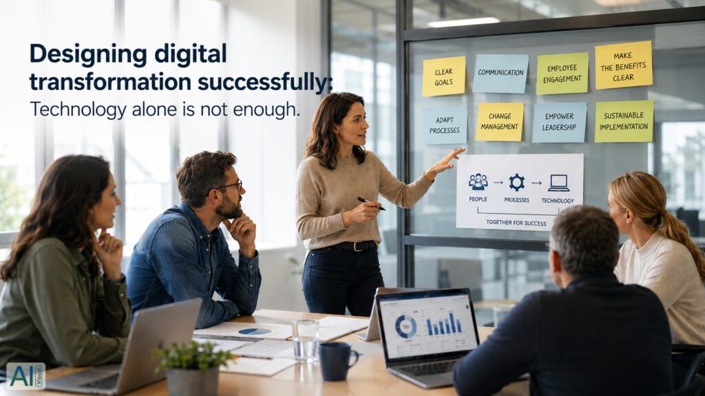 Workshop on Digital Transformation in the Workplace: A team collaboratively develops strategies for communication, change management, and the successful implementation of new technologies.